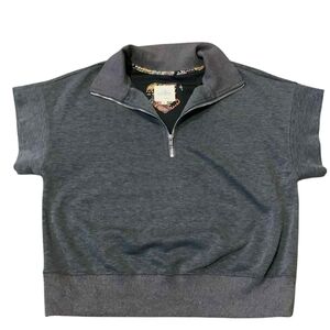 ​Umgee S Short Sleeve Quarter Zip Pullover Sweatshirt Athleisure Crop Dark Gray